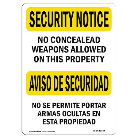 Signmission Sign, 10" H, 14" W, Plastic, No Concealed Weapons Bilingual, Landscape, SN-P-1014-L-11584 OS-SN-P-1014-L-11584